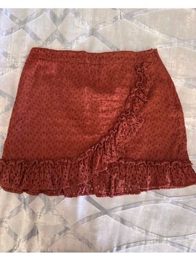 Eyelet Ruffle Mini Skirt - Rust